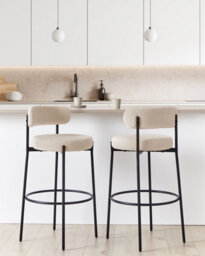 Beliani Set Of 2 Bar Chairs Allison Boucle Light Beige - thumbnail 2