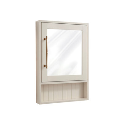 Homestylestore 450 X 650mm Antique White Wall Mounted Corner Mirrored Door Bathroom Cabinet And Brushed Copper T Bar Handle - image 1
