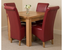 That's Furniture Richmond 90Cm - 150Cm Square Oak Extending Dining Table And 4 Chairs Dining Set With Montana Burgundy Leather Chairs