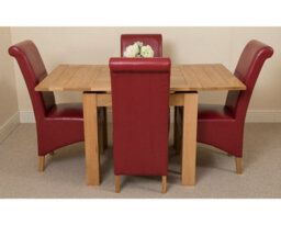 That's Furniture Richmond 90Cm - 150Cm Square Oak Extending Dining Table And 4 Chairs Dining Set With Montana Burgundy Leather Chairs - thumbnail 3