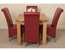 That's Furniture Richmond 90Cm - 150Cm Square Oak Extending Dining Table And 4 Chairs Dining Set With Montana Burgundy Leather Chairs - thumbnail 2