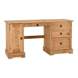 Seconique Corona Computer Desk 1 Door 3 Drawer Distressed Waxed Pine - thumbnail 2