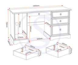 Seconique Corona Computer Desk 1 Door 3 Drawer Distressed Waxed Pine - thumbnail 9