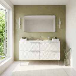 Bathroom City Elvia 1200mm White Double Vanity Unit With 2 Basins - Diamond Front Double Sink Cabinet, Soft-Close Drawers - Chrome Handles - thumbnail 1