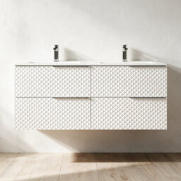 Bathroom City Elvia 1200mm White Double Vanity Unit With 2 Basins - Diamond Front Double Sink Cabinet, Soft-Close Drawers - Chrome Handles - thumbnail 2
