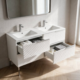 Bathroom City Elvia 1200mm White Double Vanity Unit With 2 Basins - Diamond Front Double Sink Cabinet, Soft-Close Drawers - Chrome Handles - thumbnail 5