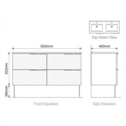 Bathroom City Elvia 1200mm White Double Vanity Unit With 2 Basins - Diamond Front Double Sink Cabinet, Soft-Close Drawers - Chrome Handles - thumbnail 7