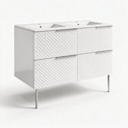 Bathroom City Elvia 1200mm White Double Vanity Unit With 2 Basins - Diamond Front Double Sink Cabinet, Soft-Close Drawers - Chrome Handles - thumbnail 6