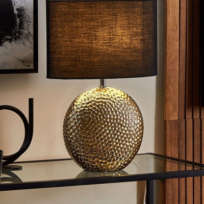 Beliani Table Lamp - Glossy Gold Ceramic Globe Base With Black Drum Shade, 51Cm Height - image 1