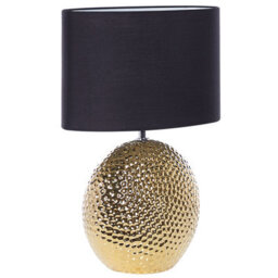 Beliani Table Lamp - Glossy Gold Ceramic Globe Base With Black Drum Shade, 51Cm Height - thumbnail 3