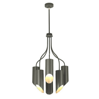 Elegant 6 Bulb Dark Grey Chandelier With Polished Nickel Finish - Led E27 8W