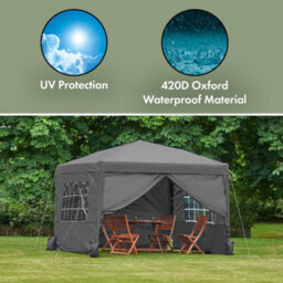 Vonhaus Pop Up Gazebo 3M X 3M, Heavy Duty Garden Marquee Shelter Canopy With Removable Sides, Leg Weights And Storage Bag - thumbnail 2