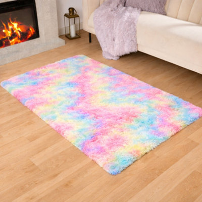 Aspire Homeware Non-Slip Rainbow Shaggy Rug Soft Fluffy Washable Floor And Kitchen Rug, (L)110Cm X (W)60Cm - image 1