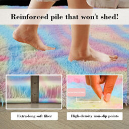 Aspire Homeware Non-Slip Rainbow Shaggy Rug Soft Fluffy Washable Floor And Kitchen Rug, (L)110Cm X (W)60Cm - thumbnail 4