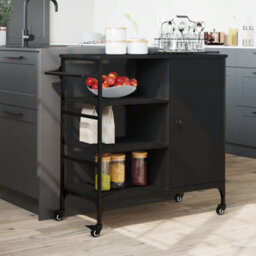 Walplus Kitchen Trolley Black 87.5X38.5X84.5 Cm Engineered Wood - thumbnail 3