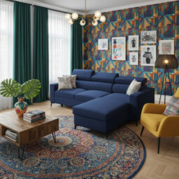 Baltico I Mini Modern Corner Sofa Bed With Adjustable Profiled Headrests  Storage Compact Fabric Lshape Settee Dark Blue Right