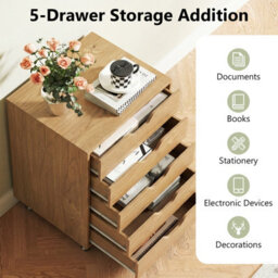 Gainoom 5 Drawer Natural Chest Rolling Dresser Storage Cabinet Under Desk Filing Cabinet With Lockable Wheels - thumbnail 6
