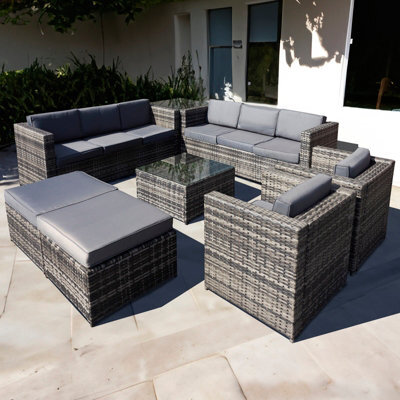 OSeasons Malta Rattan 10 Seat U Shape Set In Grey Walnut With 2 Footstools - image 1