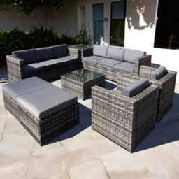 OSeasons Malta Rattan 10 Seat U Shape Set In Grey Walnut With 2 Footstools - thumbnail 1