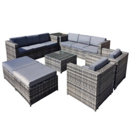 OSeasons Malta Rattan 10 Seat U Shape Set In Grey Walnut With 2 Footstools - thumbnail 2