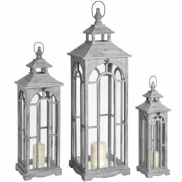 Set  Of  Three  Wooden  Lanterns  With  Archway  Design