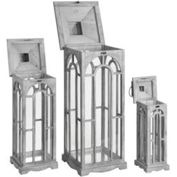 Set  Of  Three  Wooden  Lanterns  With  Archway  Design - thumbnail 3
