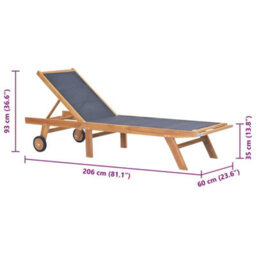 Walplus Folding Sun Lounger With Wheels Solid Teak And Textilene - thumbnail 9