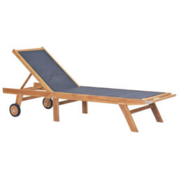 Walplus Folding Sun Lounger With Wheels Solid Teak And Textilene