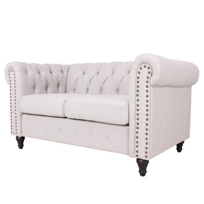 Retro Loveseat,linen Upholstered 2 Seater Sofa With Nail Decor - Max Load 240 Kg-Light Gray - image 1