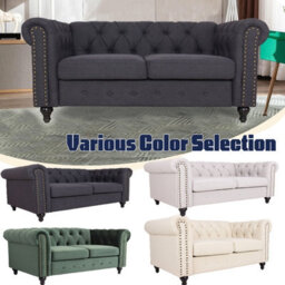 Retro Loveseat,linen Upholstered 2 Seater Sofa With Nail Decor - Max Load 240 Kg-Light Gray - thumbnail 5