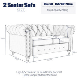 Retro Loveseat,linen Upholstered 2 Seater Sofa With Nail Decor - Max Load 240 Kg-Light Gray - thumbnail 2