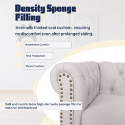 Retro Loveseat,linen Upholstered 2 Seater Sofa With Nail Decor - Max Load 240 Kg-Light Gray - thumbnail 3
