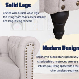 Retro Loveseat,linen Upholstered 2 Seater Sofa With Nail Decor - Max Load 240 Kg-Light Gray - thumbnail 4