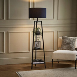 Valuelights Hiru Black 3 Tier Shelf Floor Lamp With Navy Drum Shade - thumbnail 3