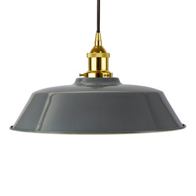 French Grey Chancery Painted Dome Pendant Light With Gold Lamp Holder And Black Round Cable - Se Home - image 1