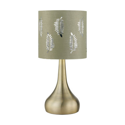 First Choice Lighting Romana - Antique Brass Touch Table Lamp With Sage Green Fern Shade - image 1