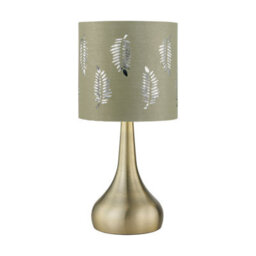 First Choice Lighting Romana - Antique Brass Touch Table Lamp With Sage Green Fern Shade