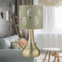 First Choice Lighting Romana - Antique Brass Touch Table Lamp With Sage Green Fern Shade - thumbnail 2