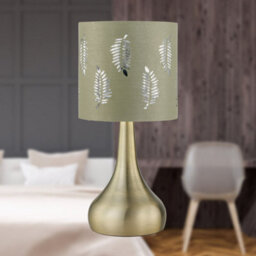 First Choice Lighting Romana - Antique Brass Touch Table Lamp With Sage Green Fern Shade - thumbnail 3