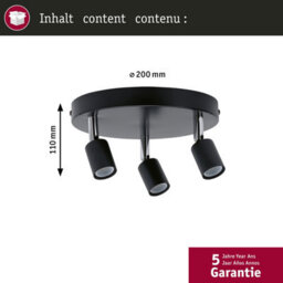 Paulmann 66752 Carolina Spotlight Ip44 Max. 3X10 Watts Dimmable Ceiling Spotlight Anthracite, Chrome Ceiling Lamp Metal - thumbnail 4