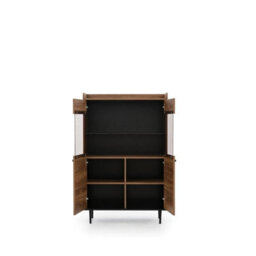 Arte Chic Vasina 10 Display Cabinet - Oak Castello & Black Matt With Modern Metal Legs - W900mm X H1400mm X D400mm - thumbnail 3