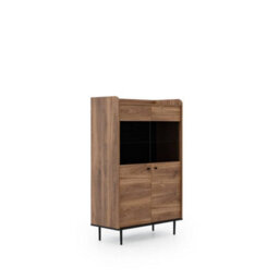 Arte Chic Vasina 10 Display Cabinet - Oak Castello & Black Matt With Modern Metal Legs - W900mm X H1400mm X D400mm - thumbnail 2
