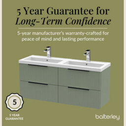 Balterley Fluted Front Wall Hung 4-Drawer Bathroom Vanity Unit With Double Basin, 1200mm, Satin Green, Black Handles - thumbnail 6
