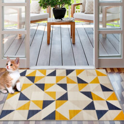 Ameha Rugs Living Room - Yellow Rugs For Bedroom 60X110 Cm Modern Carpet Geometric Style Triangle Pattern Super Soft Rug (Brio) - thumbnail 2