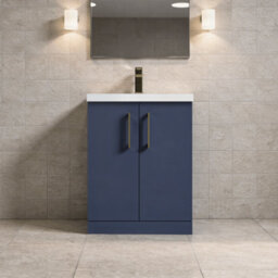 Balterley Bramshall Contemporary Modern Bathroom Floor Standing 2-Door Vanity Unit & Basin, Midnight Blue, 600mm - thumbnail 2