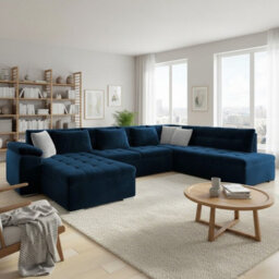 Niko Bis Fold Out U Shape Corner Sofa Chipboard Frame With Storage Bed 350X205X76 Cm Dark Blue Left