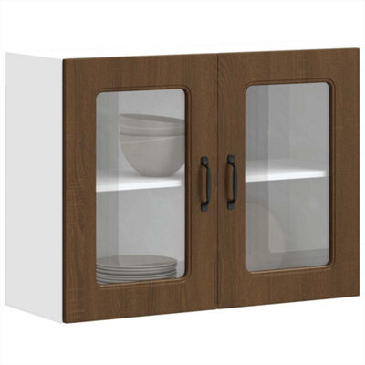 Berkfield Kitchen Wall Cabinet With Glass Door Kalmar Brown Oak Engineered Wood - image 1