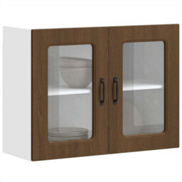 Berkfield Kitchen Wall Cabinet With Glass Door Kalmar Brown Oak Engineered Wood