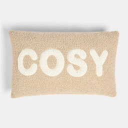 OHS Soft Boucle Cosy Slogan Print Decorative Scatter Cushion, Natural - thumbnail 1