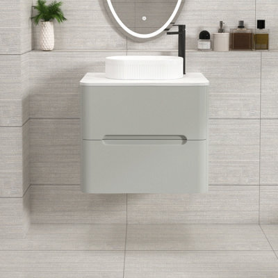 Royal Bathrooms Venice 600mm Dove Grey Wall Mounted Bathroom Countertop Vanity Unit 2 Drawer With Lyon Basin - image 1